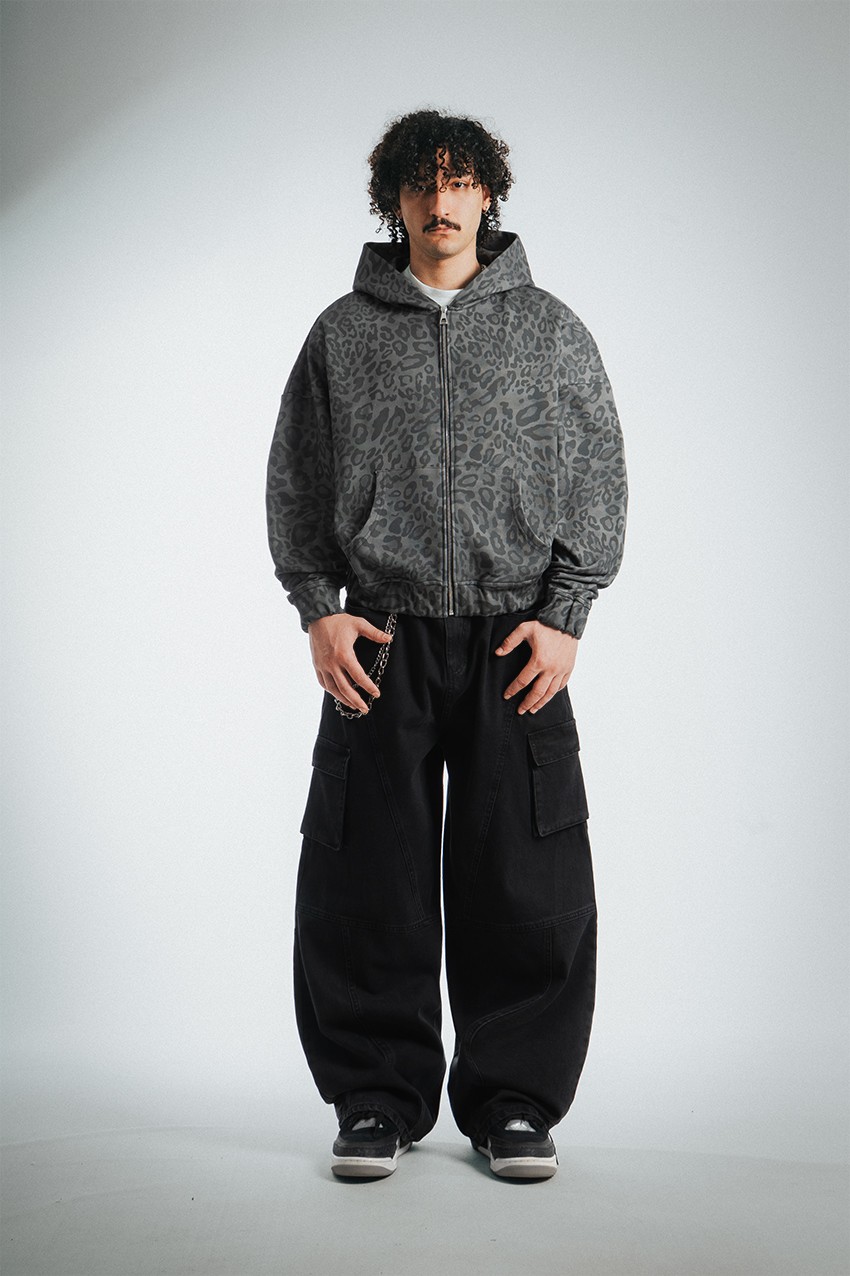 Shadow Leopard Erkek Crop Zip Hoodie Ceket - Aksesuarix - Türkiye