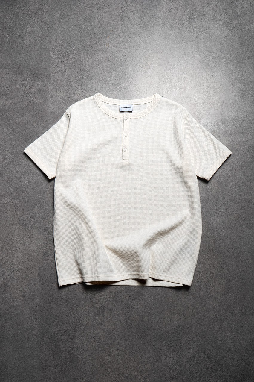 Beyaz Waffle Henley Erkek Tişört - Aksesuarix - Türkiye´nin En