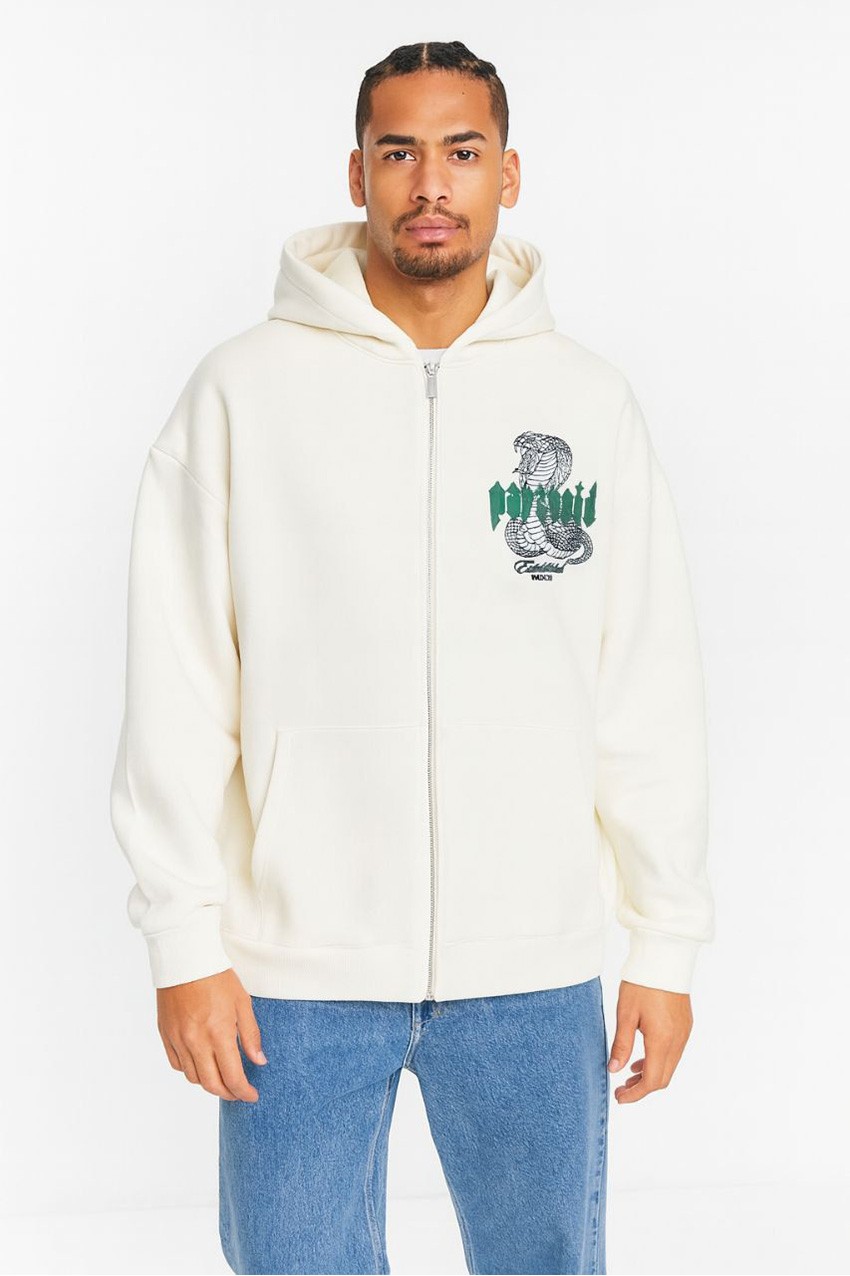Paranoid Beyaz Zip Hoodie Oversize Erkek Ceket - Aksesuarix